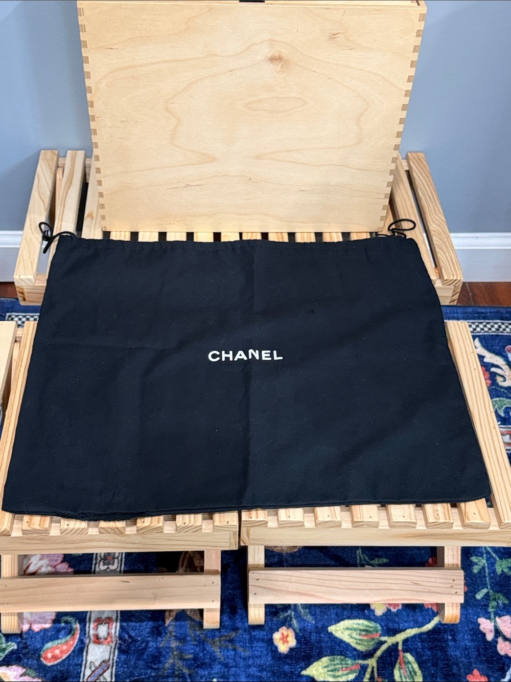 CHANEL Black Drawstring Dust Bag White Logo 17 x 14 Handbag Storage